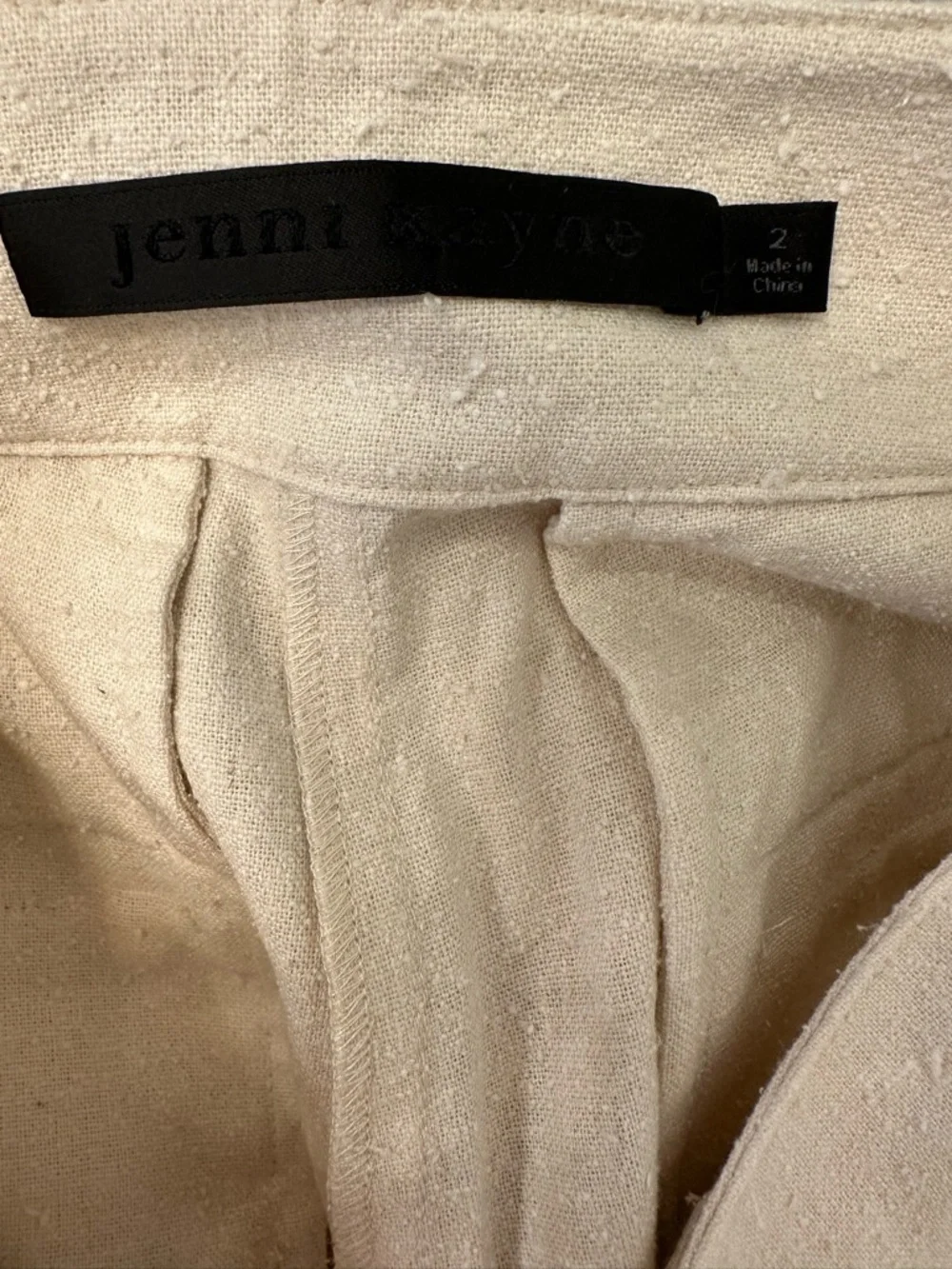 Jenni Kayne Textured Silk Relaxed Trouser Ivory High Rise Wide Leg Size 2